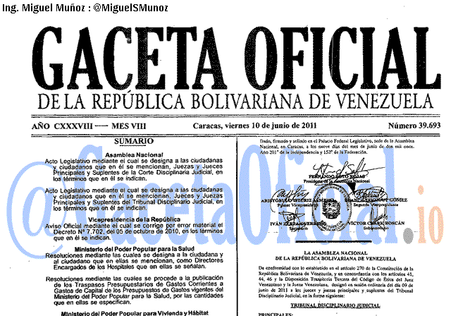 Gaceta Oficial 39693 del 10 Junio 2011