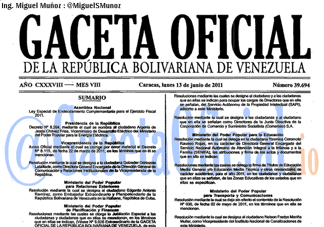 Gaceta Oficial 39694 del 13 Junio 2011