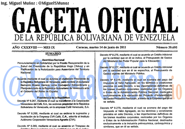 Gaceta Oficial 39695 del 14 Junio 2011