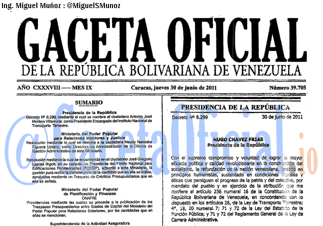 Gaceta Oficial 39705 del 30 Junio 2011