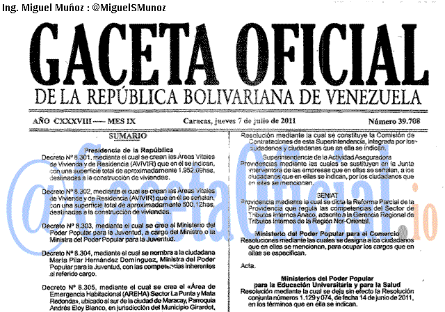 Gaceta Oficial 39708 del 7 Julio 2011