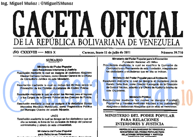 Gaceta Oficial 39710 del 11 Julio 2011