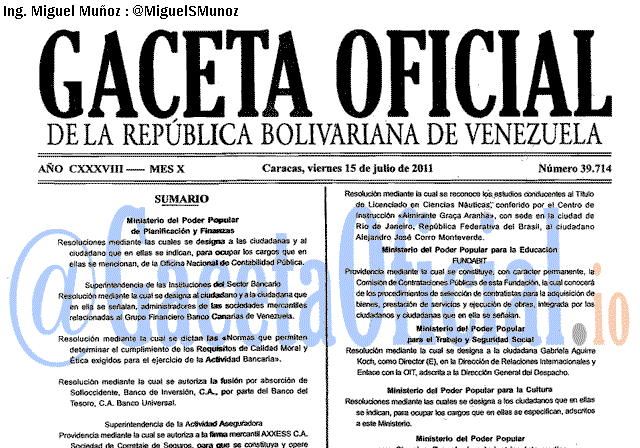 Gaceta Oficial 39714 del 15 Julio 2011