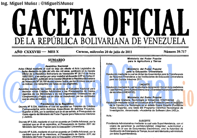 Gaceta Oficial 39717 del 20 Julio 2011