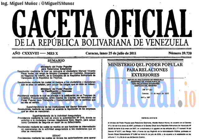Gaceta Oficial 39720 del 25 Julio 2011