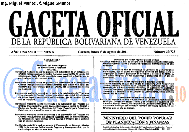 Gaceta Oficial 39725 del 1 Agosto 2011
