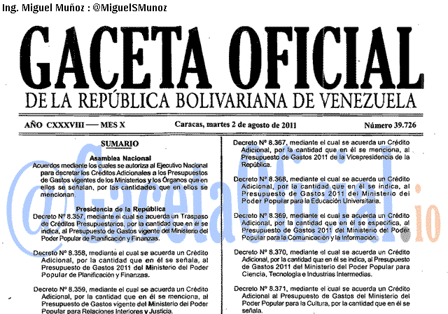 Gaceta Oficial 39726 del 2 Agosto 2011