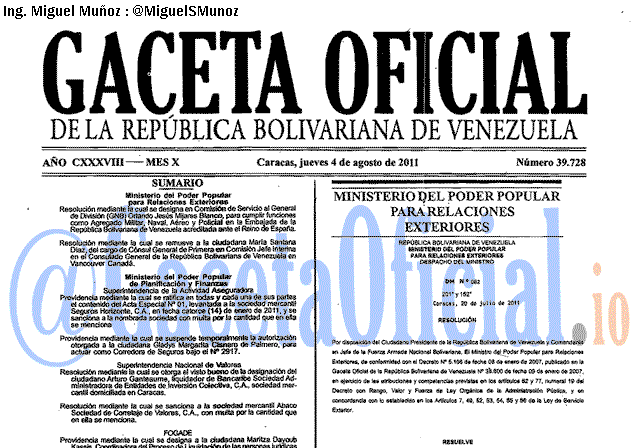 Gaceta Oficial 39728 del 4 Agosto 2011