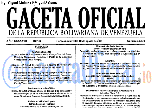 Gaceta Oficial 39732 del 10 Agosto 2011