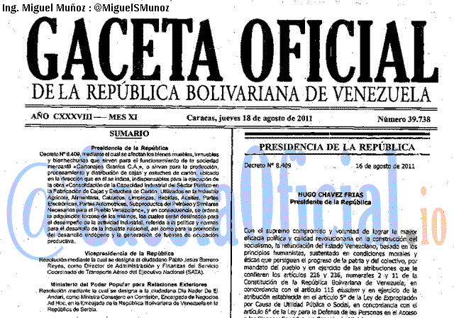 Gaceta Oficial 39738 del 18 Agosto 2011