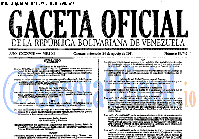 Gaceta Oficial 39742 del 24 Agosto 2011