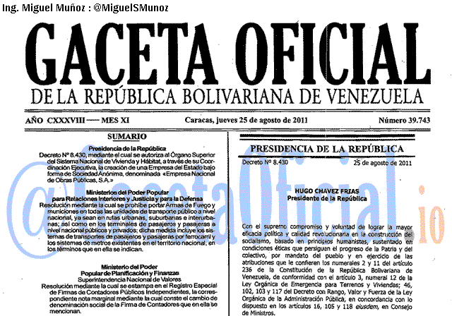 Gaceta Oficial 39743 del 25 Agosto 2011