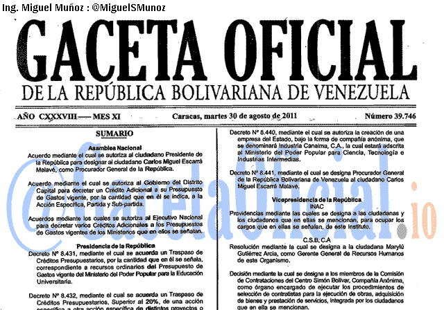 Gaceta Oficial 39745 del 29 Agosto 2011