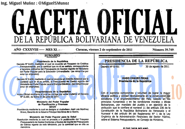 Gaceta Oficial 39749 del 2 Septiembre 2011