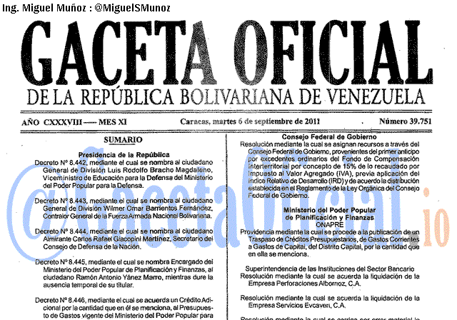 Gaceta Oficial 39751 del 6 Septiembre 2011