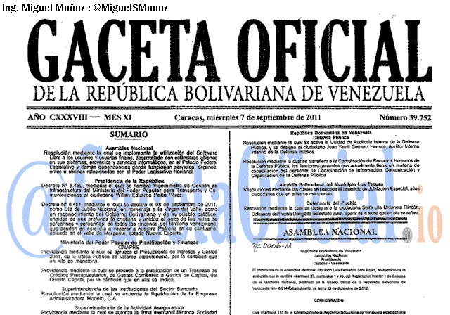 Gaceta Oficial 39752 del 7 Septiembre 2011