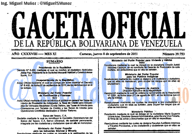 Gaceta Oficial 39753 del 8 Septiembre 2011