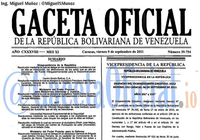 Gaceta Oficial 39754 del 9 Septiembre 2011