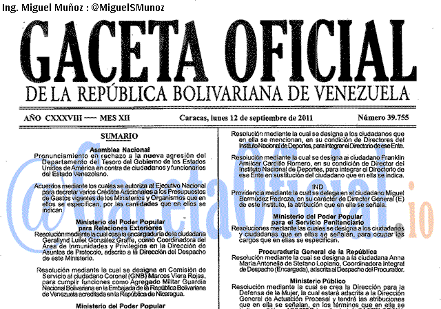 Gaceta Oficial 39755 del 12 Septiembre 2011