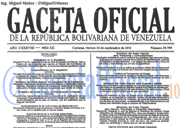 Gaceta Oficial 39759 del 16 Septiembre 2011