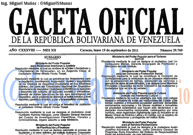 Gaceta Oficial 39760 del 19 Septiembre 2011