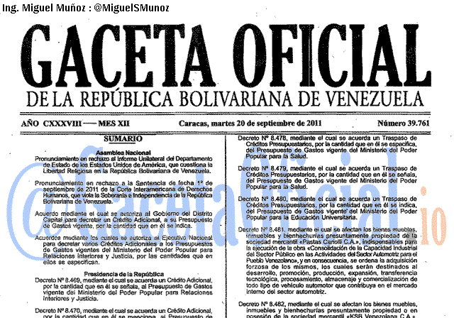 Gaceta Oficial 39761 del 20 Septiembre 2011