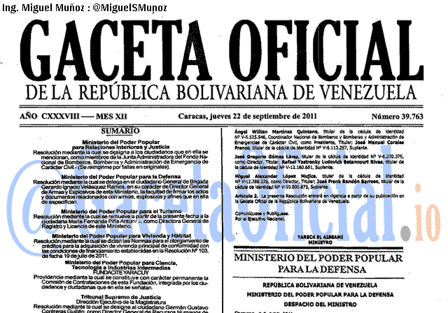 Gaceta Oficial 39763 del 22 Septiembre 2011