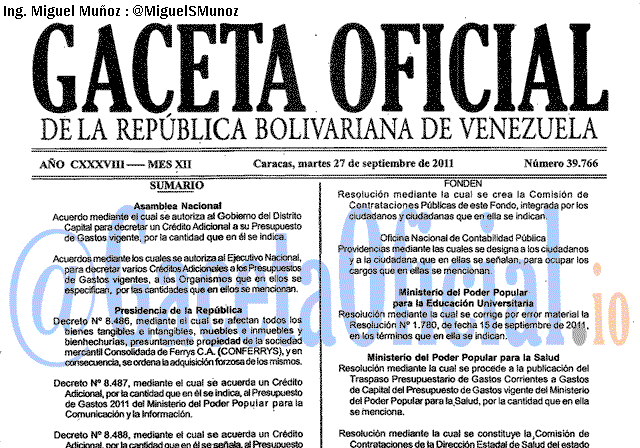 Gaceta Oficial 39766 del 27 Septiembre 2011