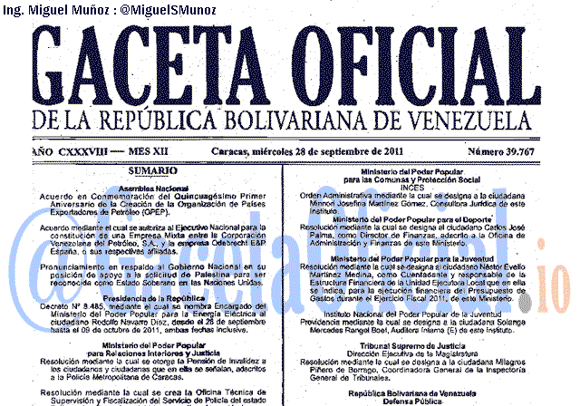 Gaceta Oficial 39767 del 28 Septiembre 2011