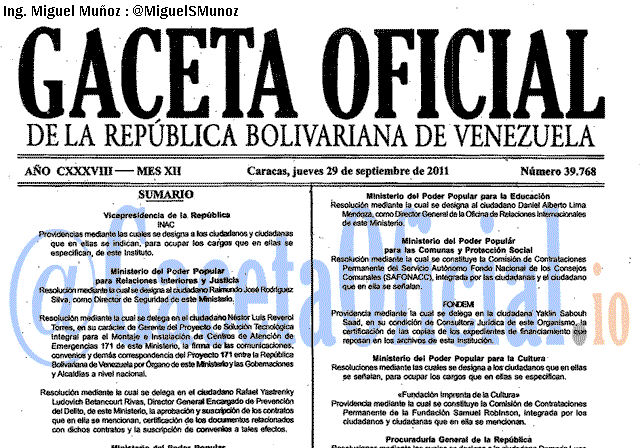 Gaceta Oficial 39768 del 29 Septiembre 2011