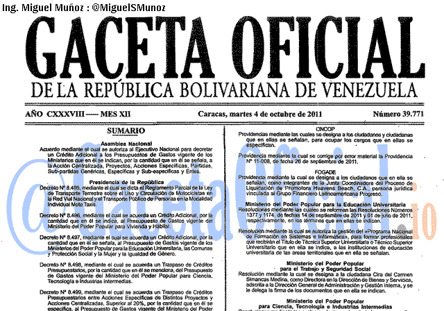 Gaceta Oficial 39771 del 4 Octubre 2011