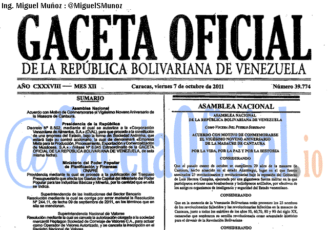 Gaceta Oficial 39774 del 7 Octubre 2011