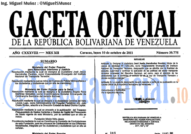Gaceta Oficial 39775 del 10 Octubre 2011