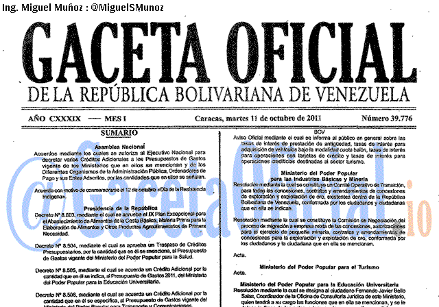 Gaceta Oficial 39776 del 11 Octubre 2011