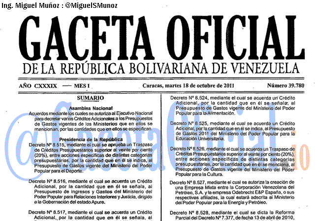 Gaceta Oficial 39780 del 18 Octubre 2011