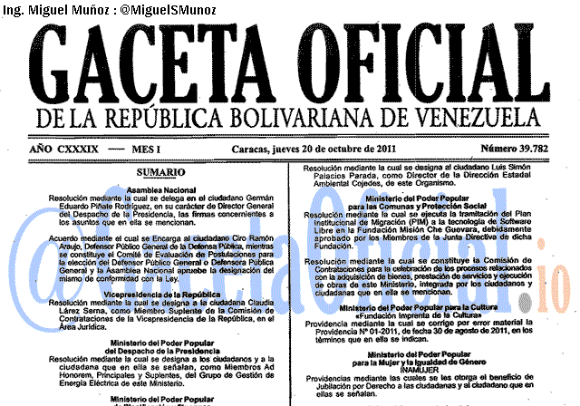 Gaceta Oficial 39782 del 20 Octubre 2011