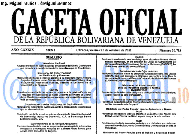 Gaceta Oficial 39783 del 21 Octubre 2011