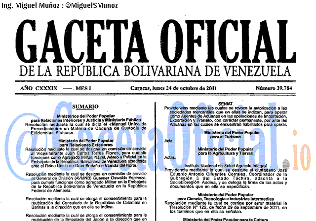 Gaceta Oficial 39784 del 24 Octubre 2011