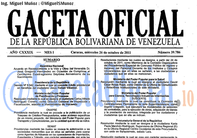 Gaceta Oficial 39786 del 26 Octubre 2011