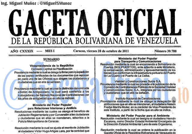 Gaceta Oficial 39788 del 28 Octubre 2011