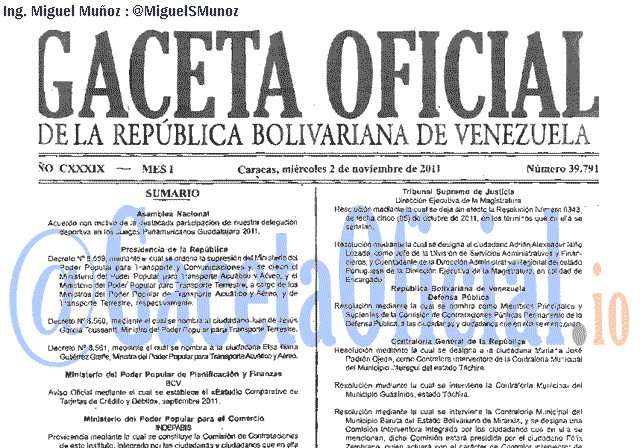Gaceta Oficial 39791 del 2 Noviembre 2011
