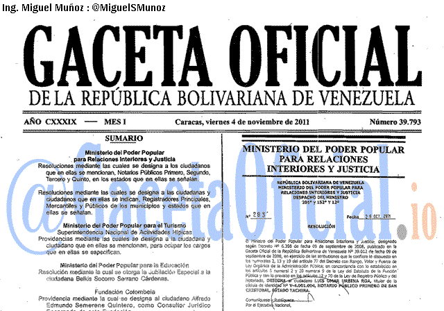 Gaceta Oficial 39793 del 4 Noviembre 2011