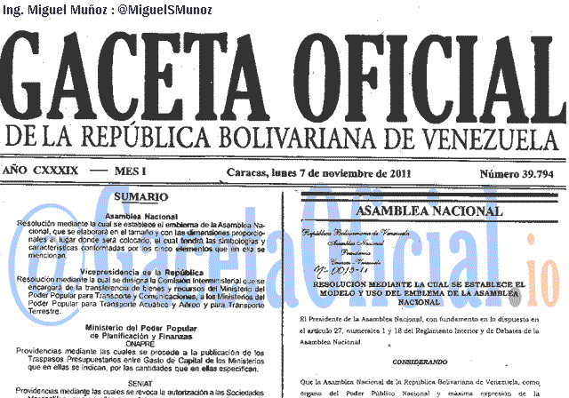Gaceta Oficial 39794 del 7 Noviembre 2011