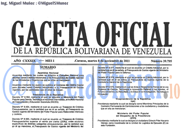 Gaceta Oficial 39795 del 8 Noviembre 2011