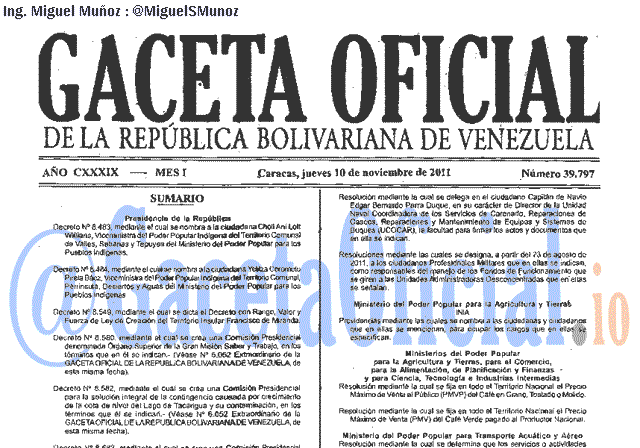 Gaceta Oficial 39797 del 10 Noviembre 2011