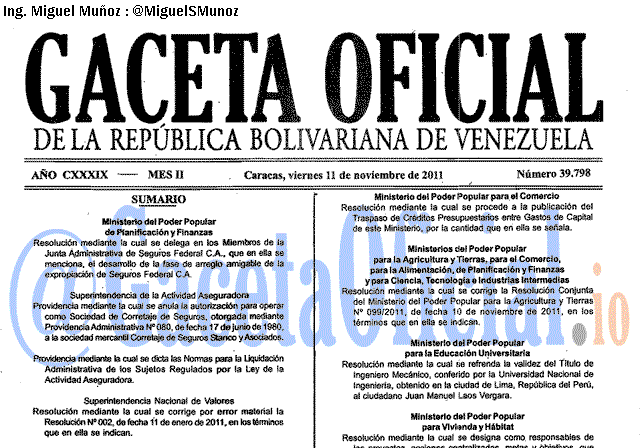 Gaceta Oficial 39798 del 11 Noviembre 2011