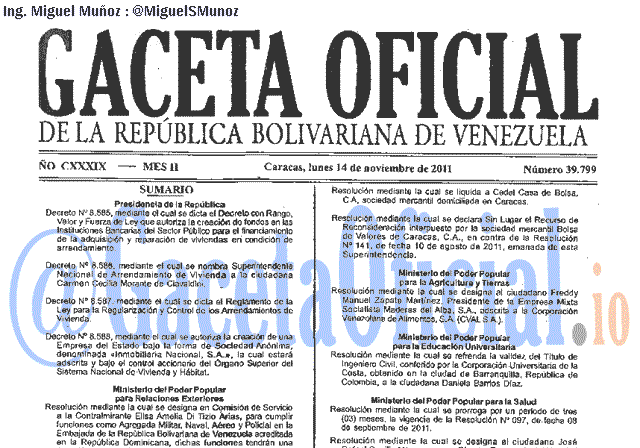 Gaceta Oficial 39799 del 14 Noviembre 2011