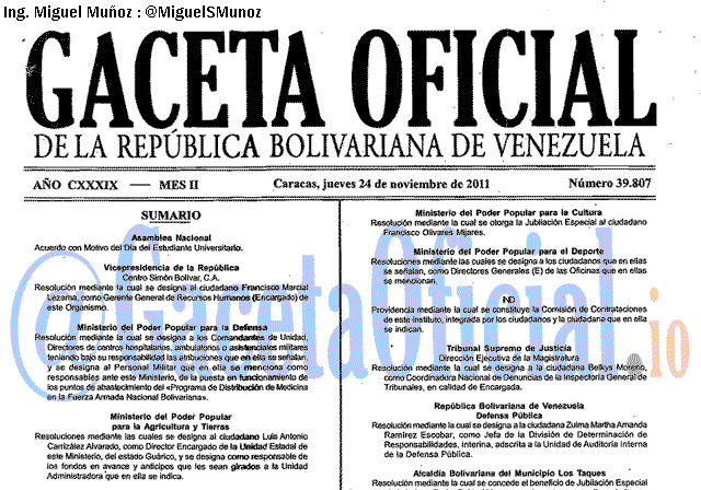 Gaceta Oficial 39807 del 24 Noviembre 2011