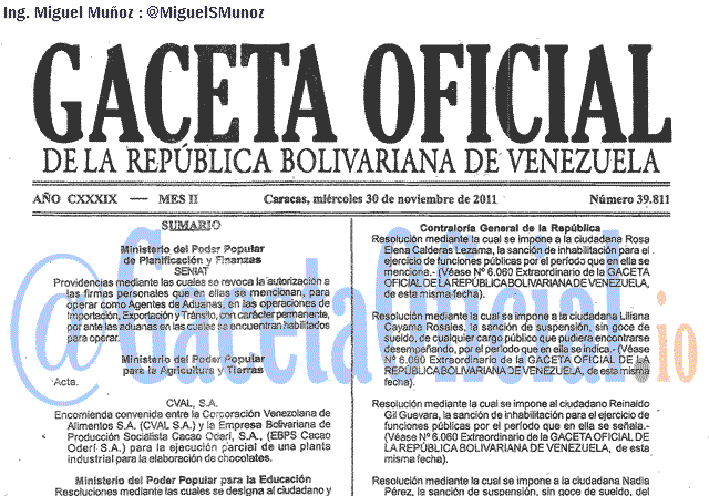Gaceta Oficial 39811 del 30 Noviembre 2011