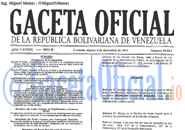 Gaceta Oficial 39814 del 6 Diciembre 2011